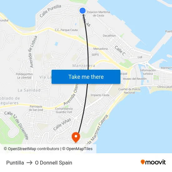 Puntilla to O Donnell Spain map