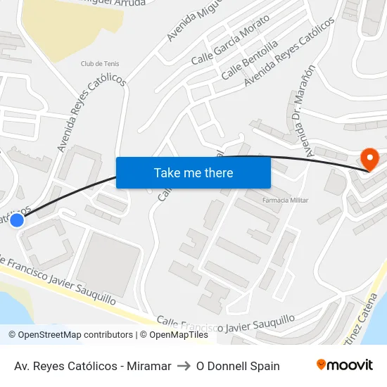 Av. Reyes Católicos - Miramar to O Donnell Spain map
