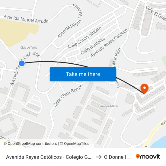 Avenida Reyes Católicos - Colegio García Lorca to O Donnell Spain map