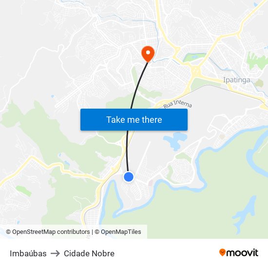 Imbaúbas to Cidade Nobre map
