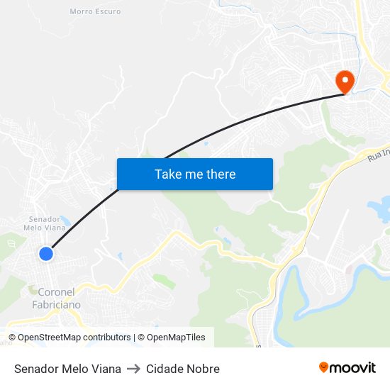 Senador Melo Viana to Cidade Nobre map