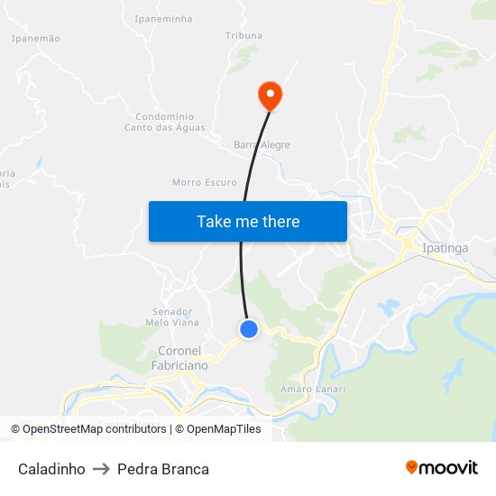 Caladinho to Pedra Branca map