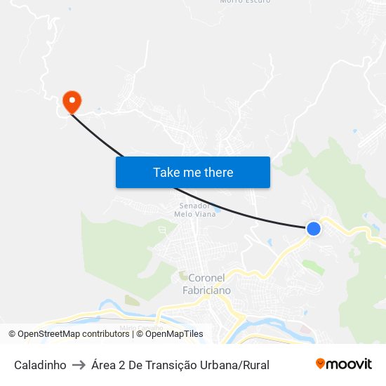 Caladinho to Área 2 De Transição Urbana / Rural map