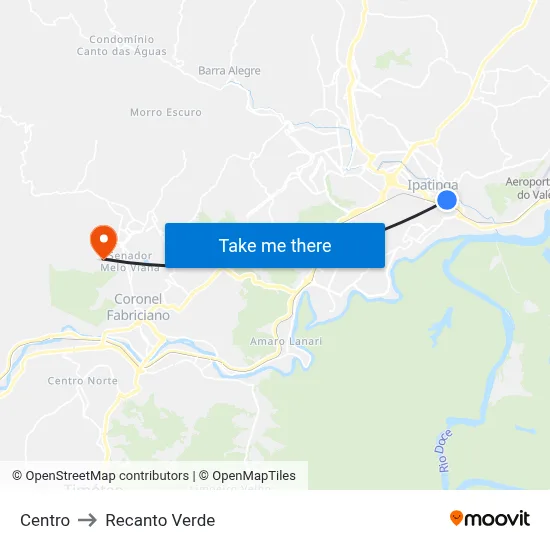 Centro to Recanto Verde map