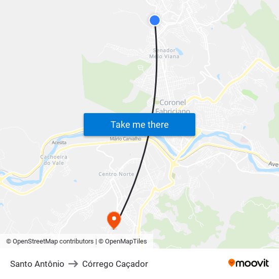 Santo Antônio to Córrego Caçador map