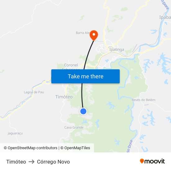 Timóteo to Córrego Novo map