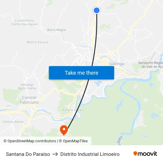Santana Do Paraíso to Distrito Industrial Limoeiro map