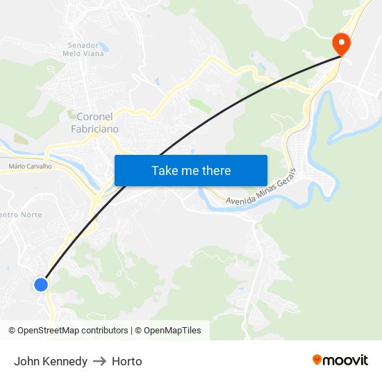 John Kennedy to Horto map