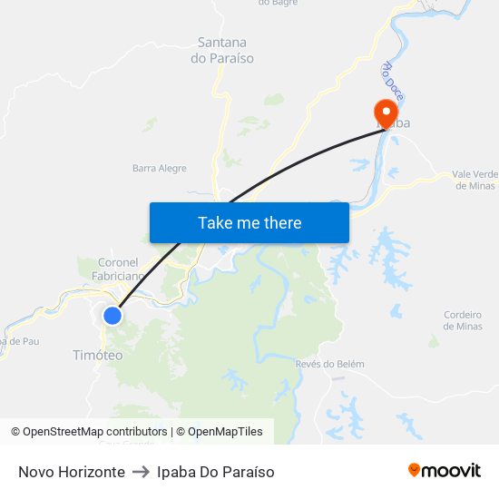 Novo Horizonte to Ipaba Do Paraíso map