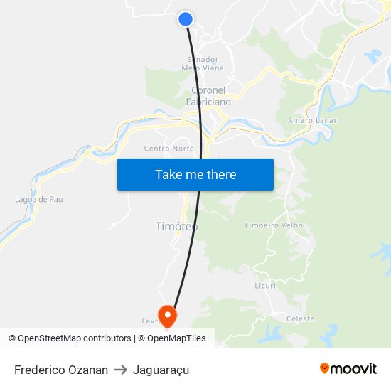 Frederico Ozanan to Jaguaraçu map