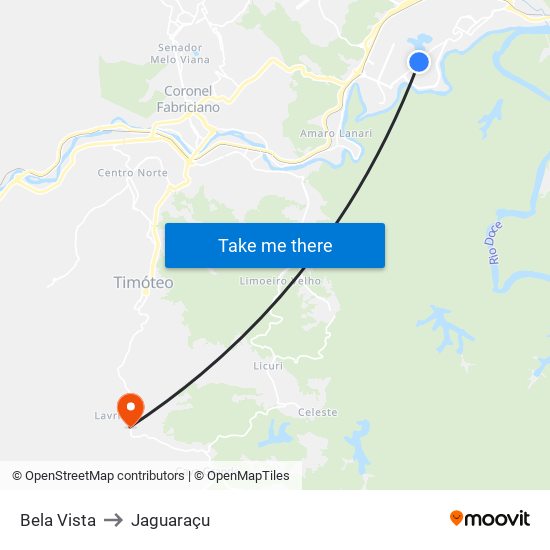 Bela Vista to Jaguaraçu map