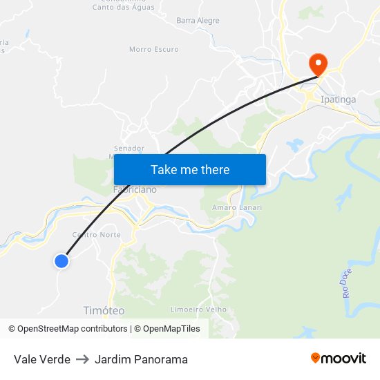 Vale Verde to Jardim Panorama map