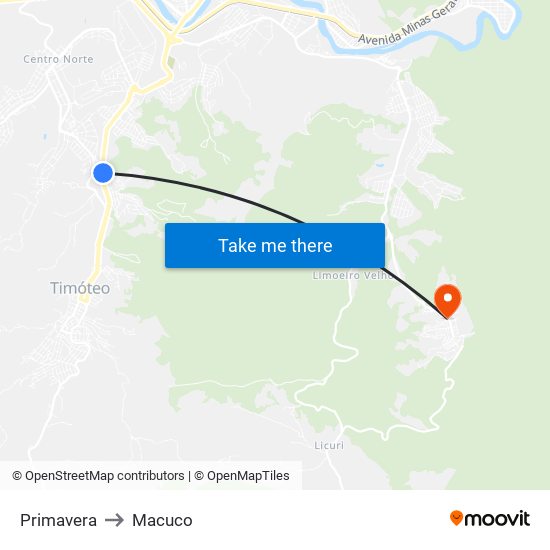 Primavera to Macuco map