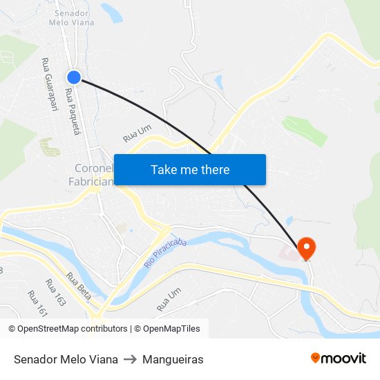 Senador Melo Viana to Mangueiras map