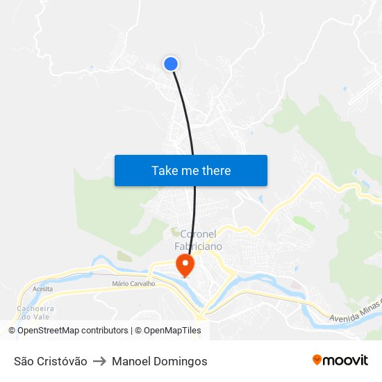 São Cristóvão to Manoel Domingos map