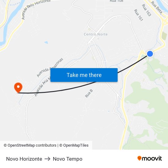 Novo Horizonte to Novo Tempo map