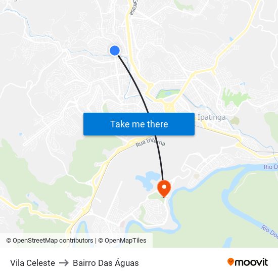 Vila Celeste to Bairro Das Águas map