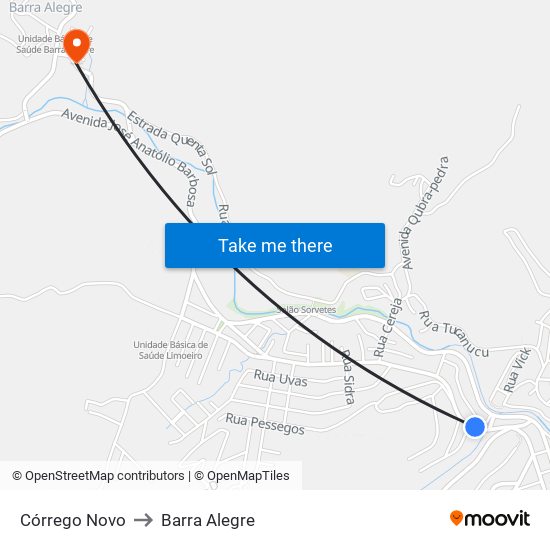 Córrego Novo to Barra Alegre map