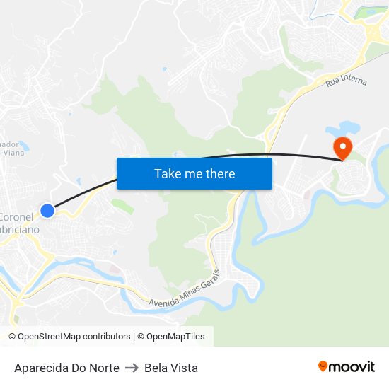 Aparecida Do Norte to Bela Vista map