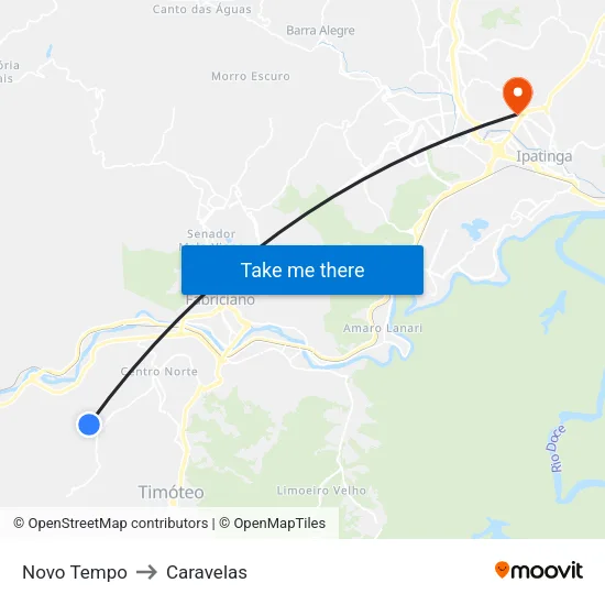 Novo Tempo to Caravelas map