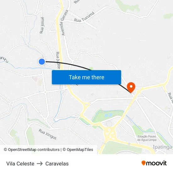 Vila Celeste to Caravelas map
