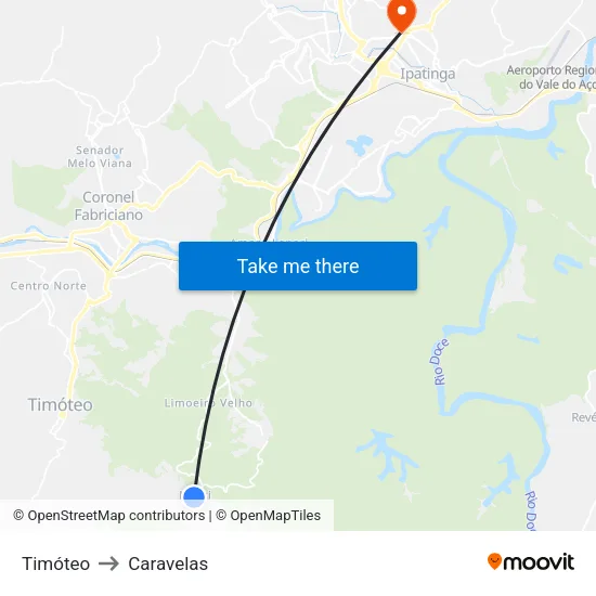 Timóteo to Caravelas map