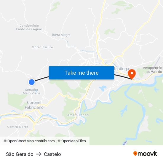 São Geraldo to Castelo map