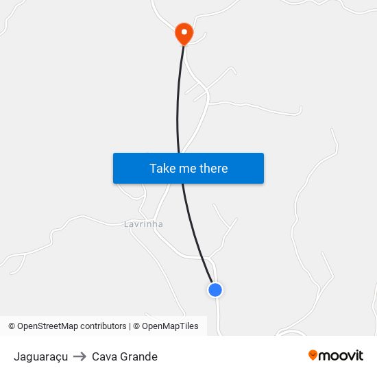 Jaguaraçu to Cava Grande map