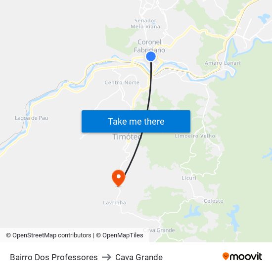 Bairro Dos Professores to Cava Grande map