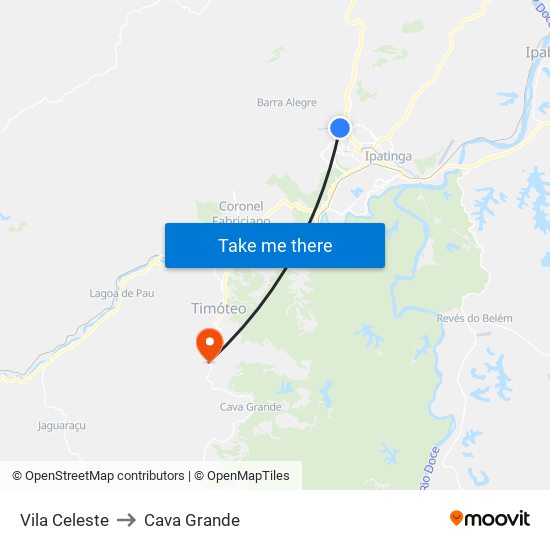 Vila Celeste to Cava Grande map