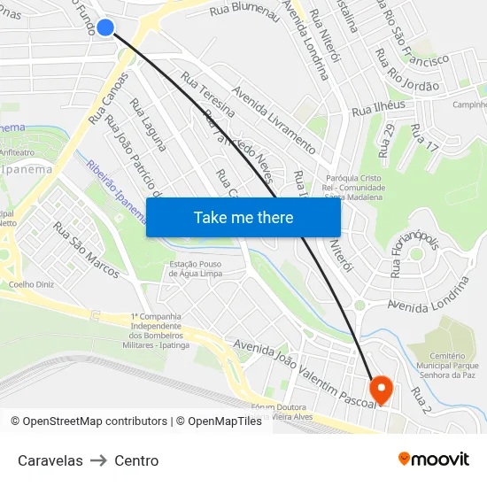 Caravelas to Centro map