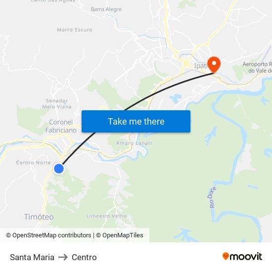 Santa Maria to Centro map