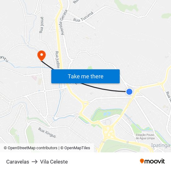 Caravelas to Vila Celeste map