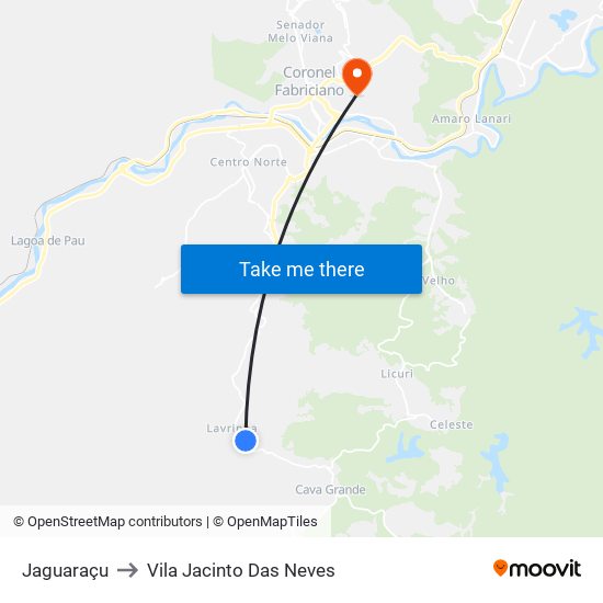 Jaguaraçu to Vila Jacinto Das Neves map