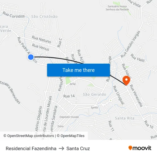 Residencial Fazendinha to Santa Cruz map