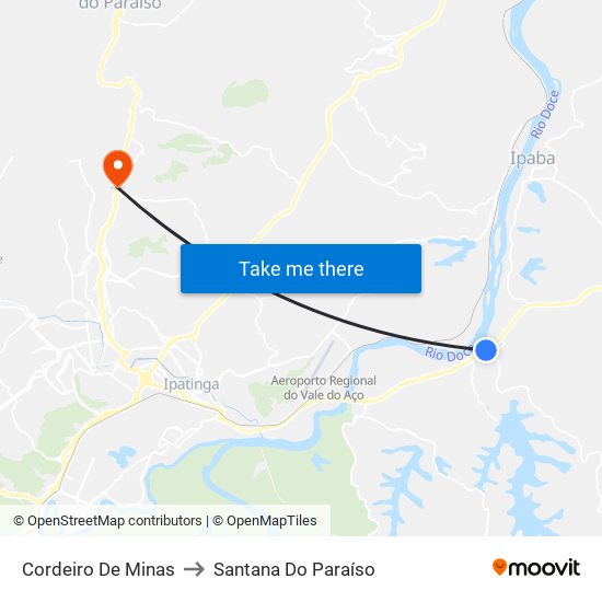 Cordeiro De Minas to Santana Do Paraíso map