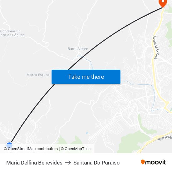 Maria Delfina Benevides to Santana Do Paraíso map