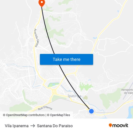 Vila Ipanema to Santana Do Paraíso map