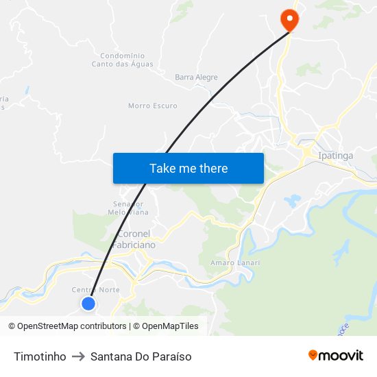 Timotinho to Santana Do Paraíso map