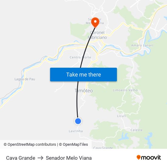 Cava Grande to Senador Melo Viana map