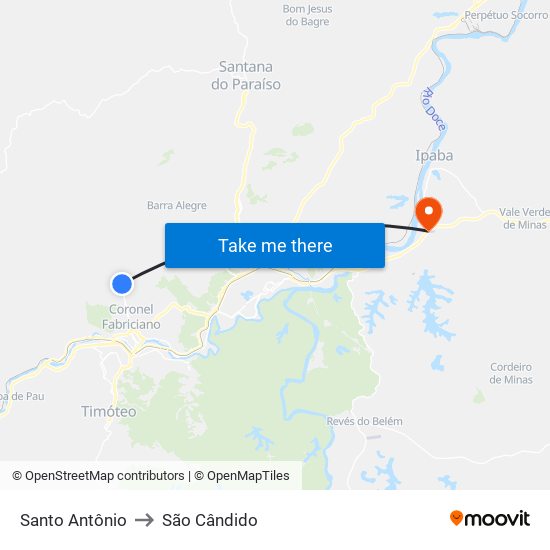 Santo Antônio to São Cândido map