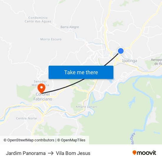 Jardim Panorama to Vila Bom Jesus map