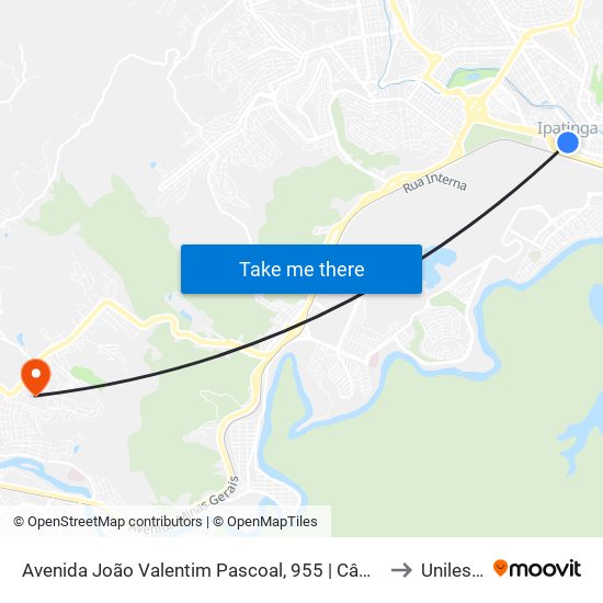 Avenida João Valentim Pascoal, 955 | Câmara Municipal De Ipatinga to Unileste Mg map