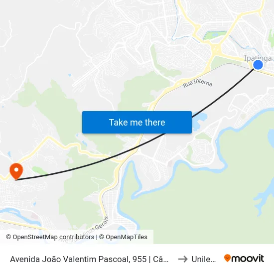 Avenida João Valentim Pascoal, 955 | Câmara Municipal De Ipatinga to Unileste Mg map