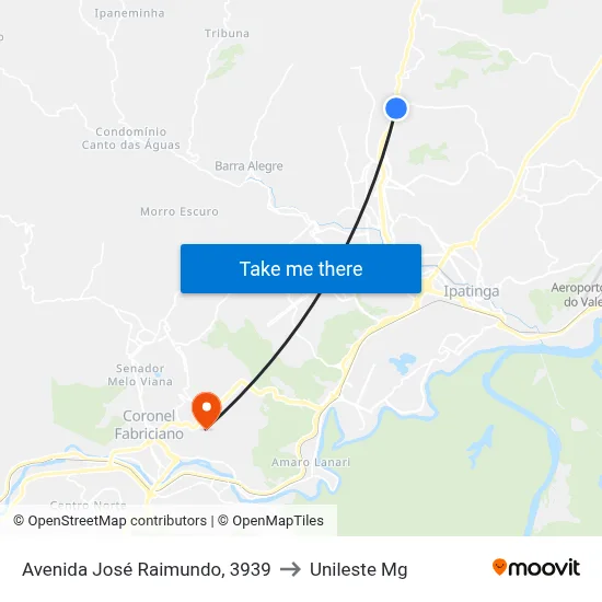 Avenida José Raimundo, 3939 to Unileste Mg map