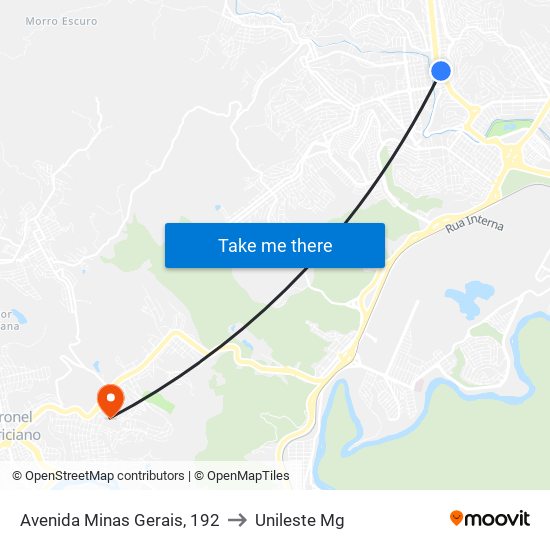 Avenida Minas Gerais, 192 to Unileste Mg map