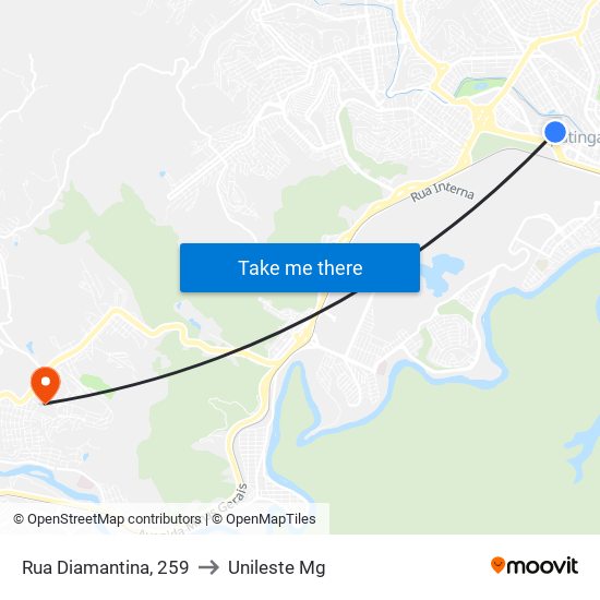 Rua Diamantina, 259 to Unileste Mg map