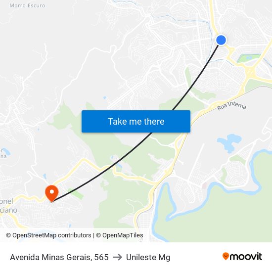 Avenida Minas Gerais, 565 to Unileste Mg map