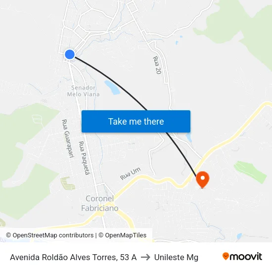 Avenida Roldão Alves Torres, 53 A to Unileste Mg map