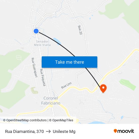 Rua Diamantina, 370 to Unileste Mg map